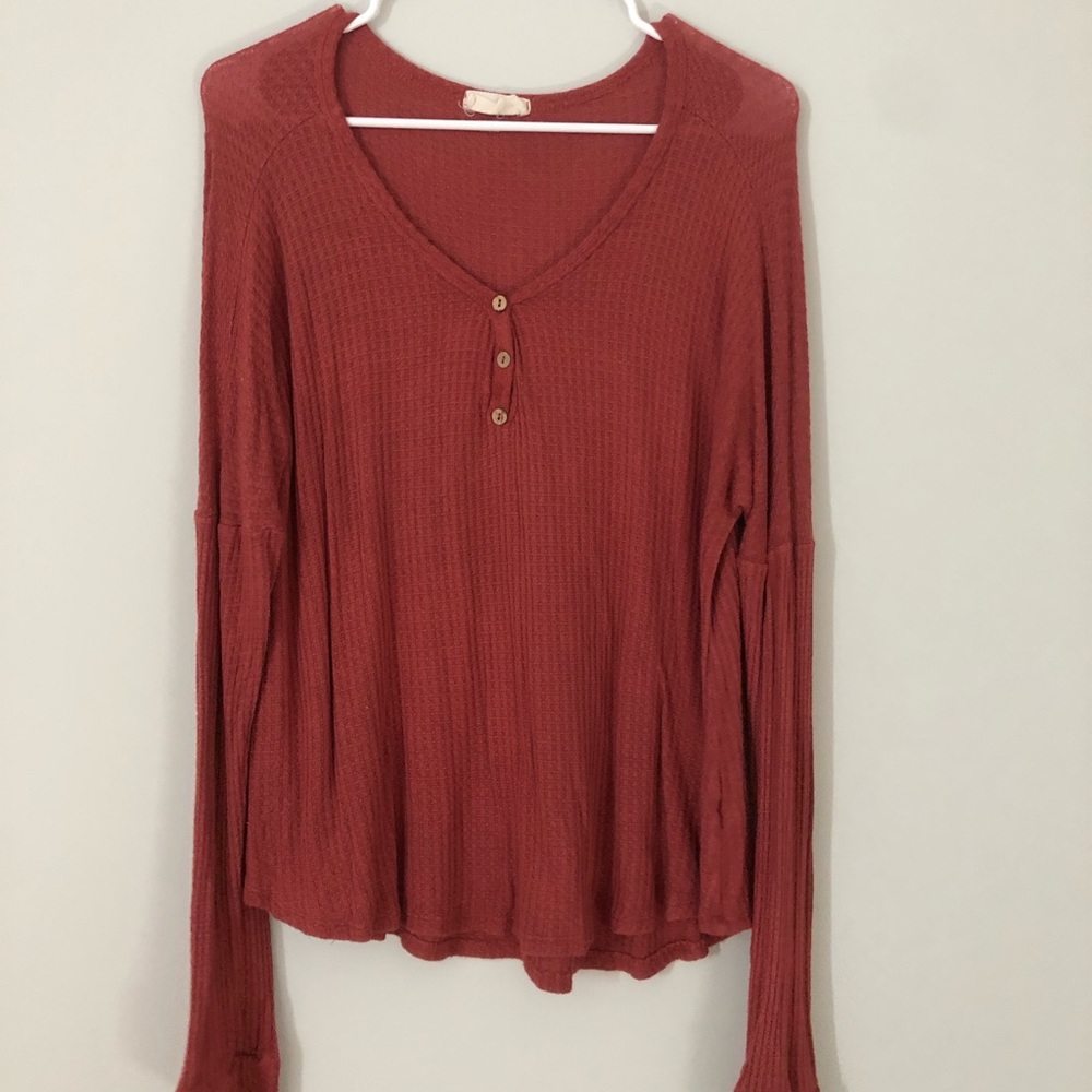 Burnt orange waffle knit top